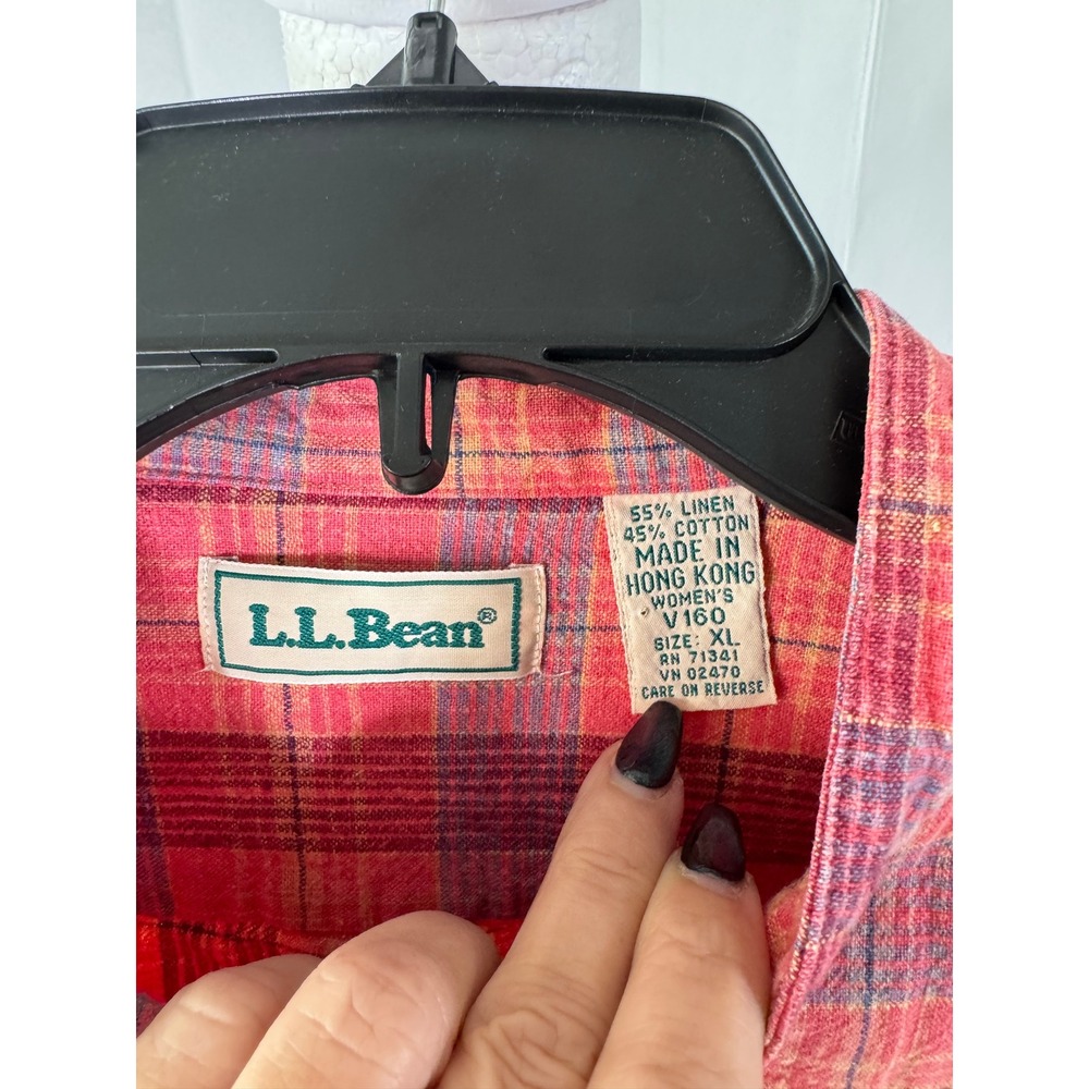 LL Bean Plaid Button Down Shirt Women's XL Linen Blend - Picture 5 of 5